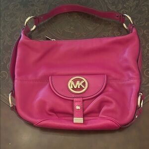 Michael Kors Fuchsia Shoulder Bag with Gold Accents